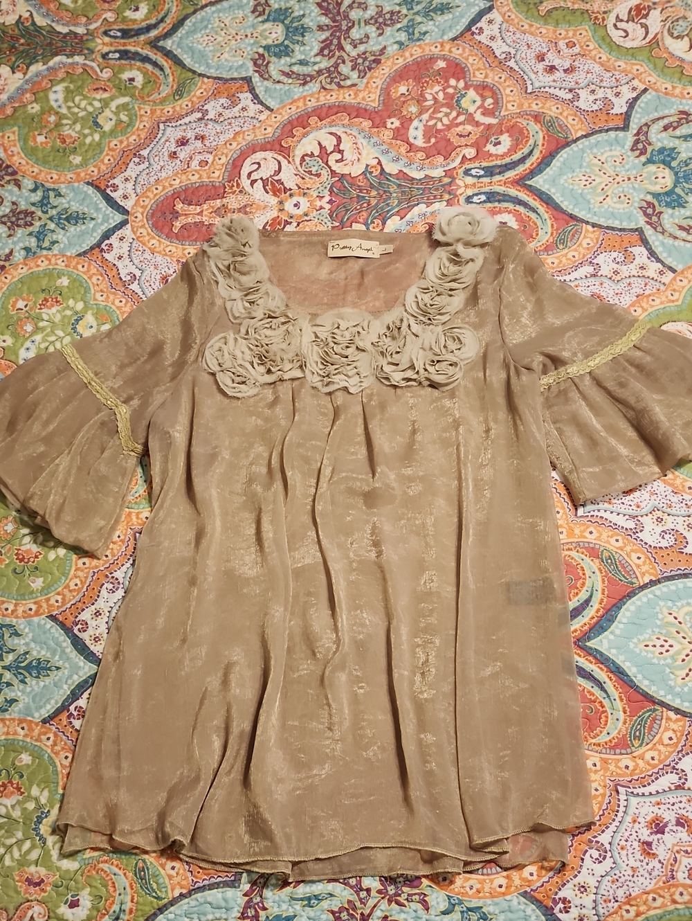 Anthropologie Pretty Angel Sheer Silk Blend Top Size Large